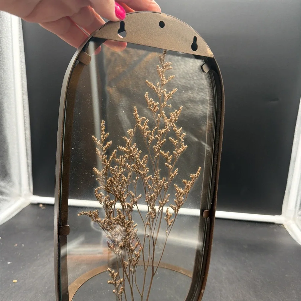 Dried Flowers Glass Metal Arched Wall Sconce Taper Candle Holder Boho Farmhouse